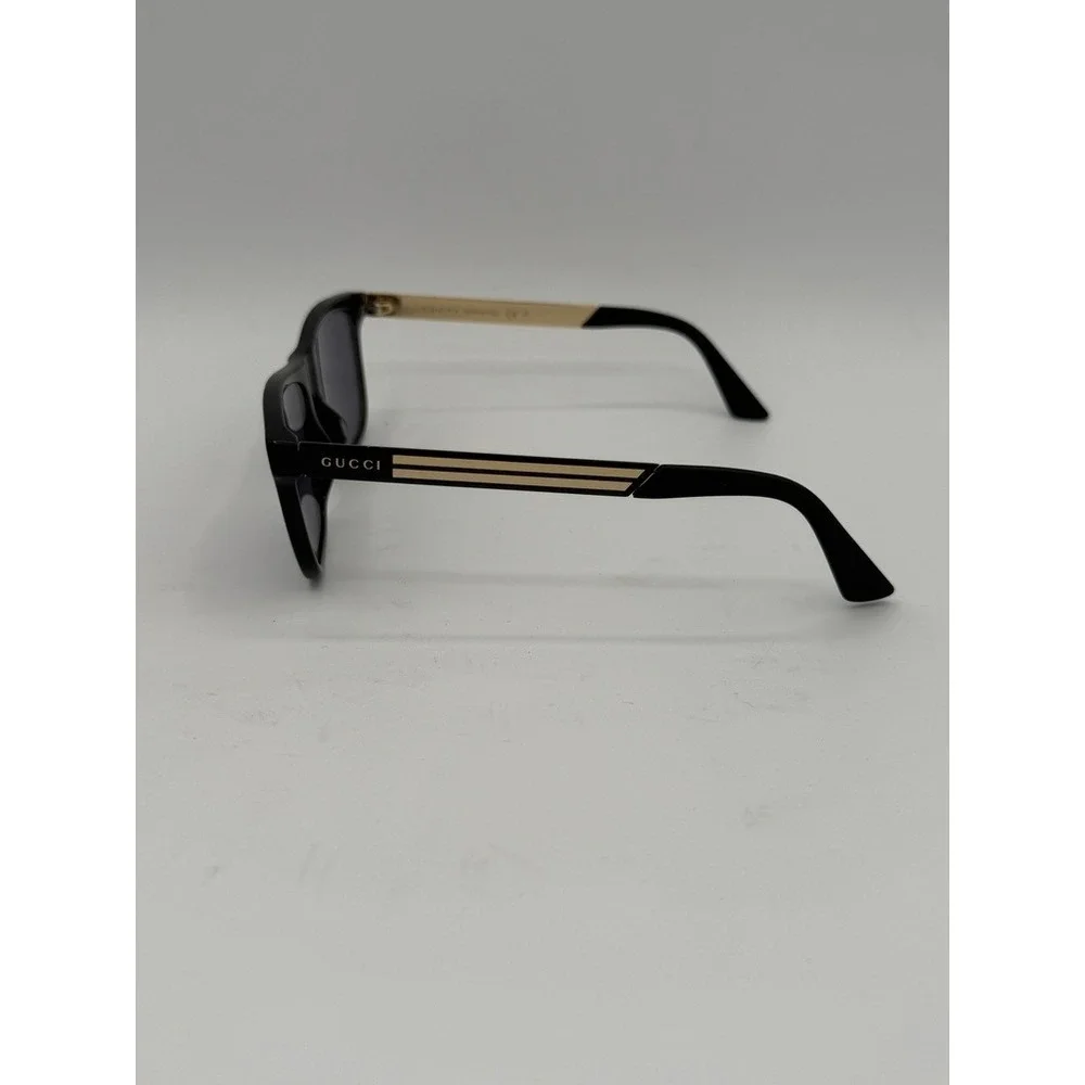 Gucci Sunglasses Men 57mm Black Excellent GG0687S 002 Gold‎ Stripe Rectangular